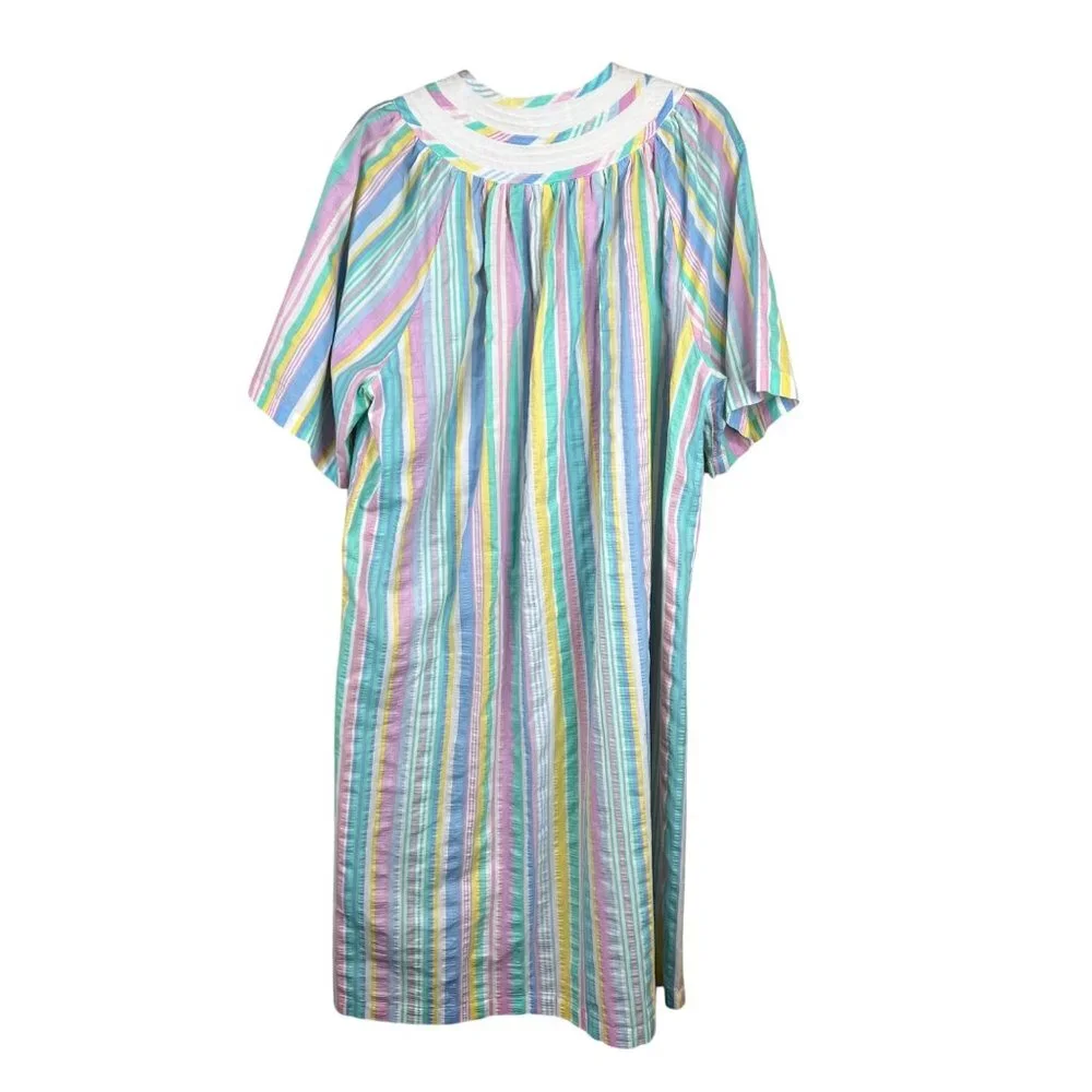 Vintage Leisure Life Striped Cotton‎ Blend House Dress Pockets  MuMu Large XL